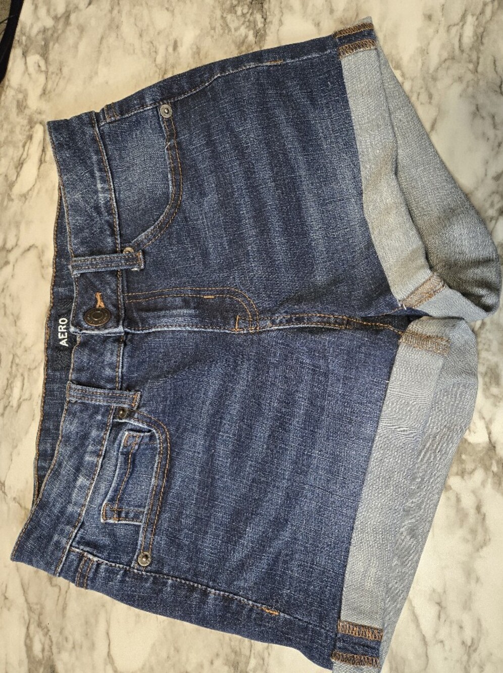 Aeropostale Dark Blue Rolled Cuff Denim Shorts